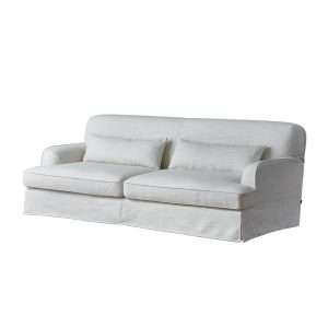 Classic white two-seater sofa with soft cushions.