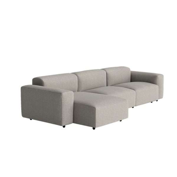 A side view of a grey modular sofa.